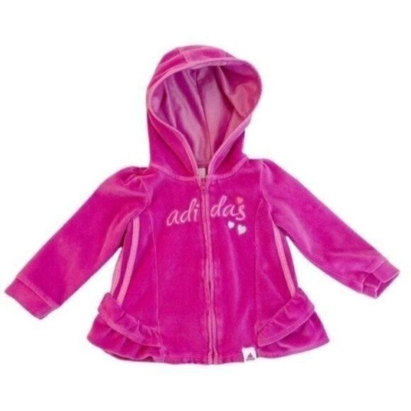 ADIDAS 6/9 Months Pink Velour Full Zip Hoodie - Picture 1 of 6